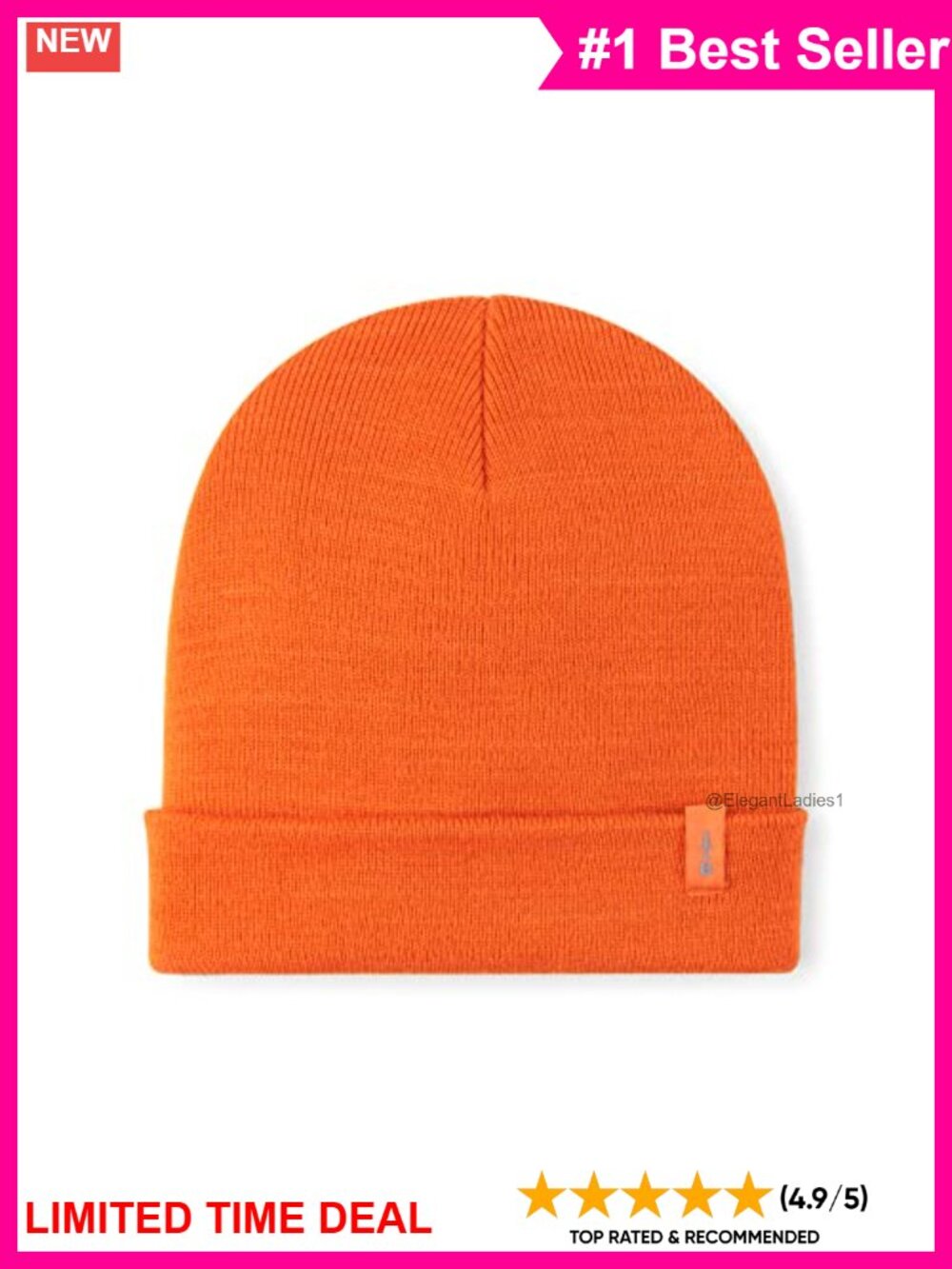 Women's Knit Beanie Fold-Over Cuff Logo Detail Machine Washable Polyester